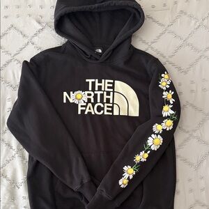 The North Face Black Hoodie with White Logo and Daisy Sleeve